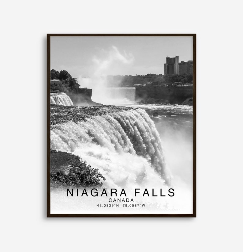 Niagara Falls Schwarz-Weiß Koordinaten, Niagara Falls Print Poster, Niagara Falls Fotos, Einzigartiges WandKunst Dekor, Stadt WandKunst Design Bild 5
