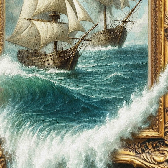 シュールな海の船の絵画：3Dフレームの錯覚、航海の壁アート - Etsy 日本