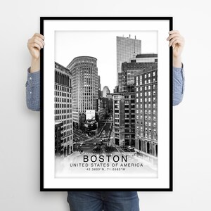 Boston Travel Print, American Poster Print, Boston Wall Art Minimalist, USA Print, Prints of America, Boston Black And White Coordinates
