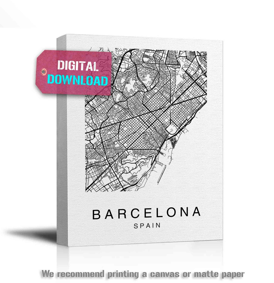 Barcelona Map Print Printable Map Barcelona Wall Art City | Etsy