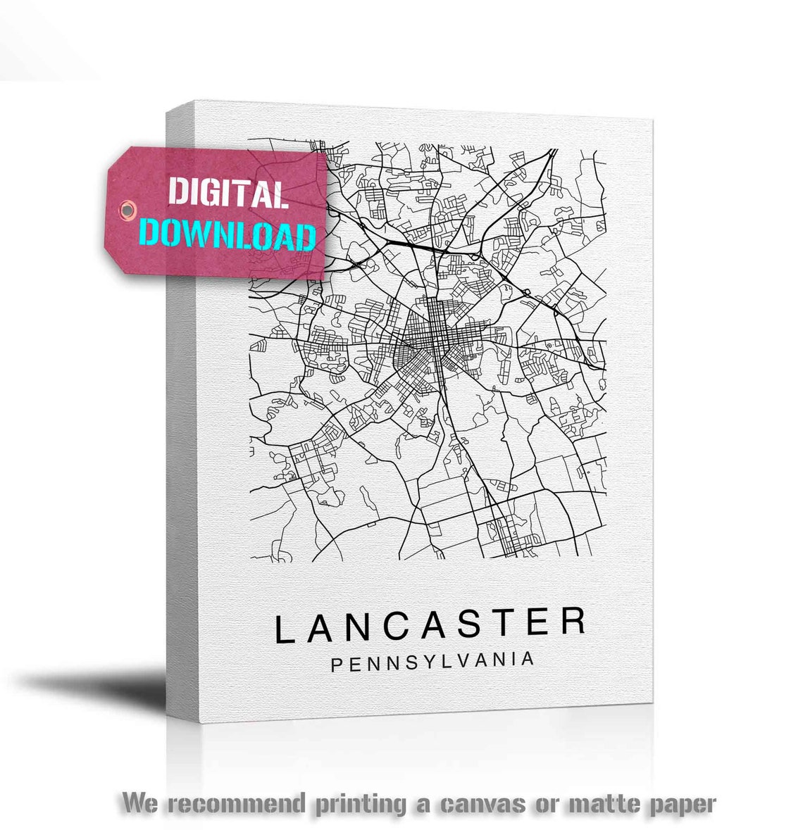 Lancaster Map Print Map Print Art Print Lancaster Wall Art | Etsy