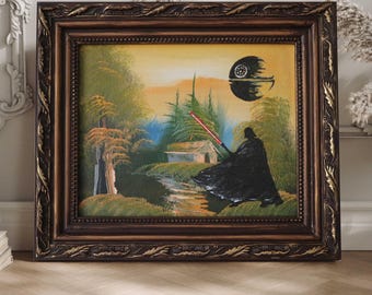 Arte de Darth Vader modificada a partir de brechó, decoração de parede reciclada de Star Wars, pintura emoldurada (original)