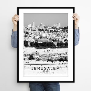Impresión artística de Jerusalén, póster de Jerusalén, foto de Jerusalén, arte mural de Jerusalén, Jerusalén en blanco y negro, póster de Israel, decoración con impresión de Jerusalén