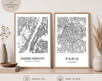 Custom Map Prints Any Location, City Maps Bundle, Travel Poster, Personalized Map Wall Art
