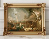 Altered Art UFO Invasion Print – Surrealist Thomas Cole Landscape