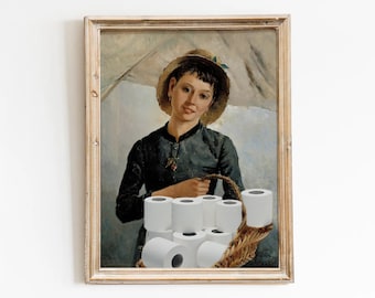 Badezimmer Badezimmer Portrait, veränderte Vintage Wandkunst, Surreale Toilettenpapier Dame