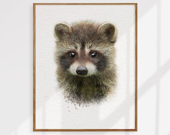 Nursery Decor, Raccoon Print, Woodland Animals, Printable Decor, Forest Animal, Animal Art, Baby Animals, Woodland Baby Shower, Kids Art