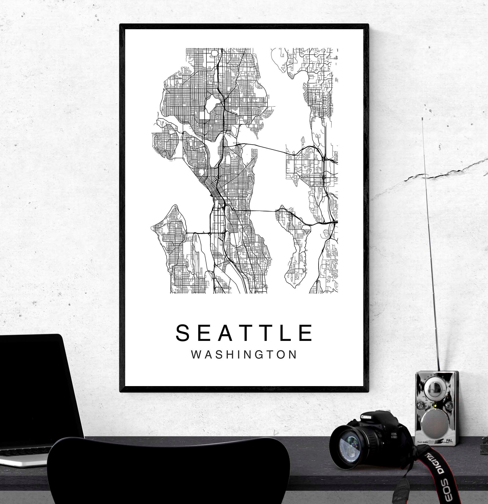 Seattle Map Seattle City Map Printable Map Art Map Print - Etsy