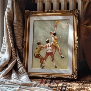 Arte murale di basket, poster di basket vintage, decorazioni per camerette per ragazzi, poster di sport, stampe di dipinti, giocatore di basket, stampa spedita