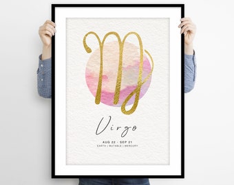 Maagd sterrenbeeld print: goudfolie poster astrologie (digitale download)