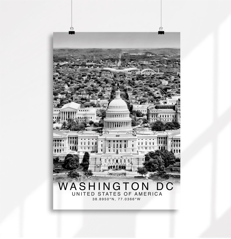 Washington DC Print Black and White Washington Wall Art | Etsy