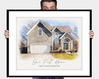 Custom Watercolor House Portrait, Watercolor House Painting, Personalized Housewarming Gift, First Home Gift, Realtor Closing Gift