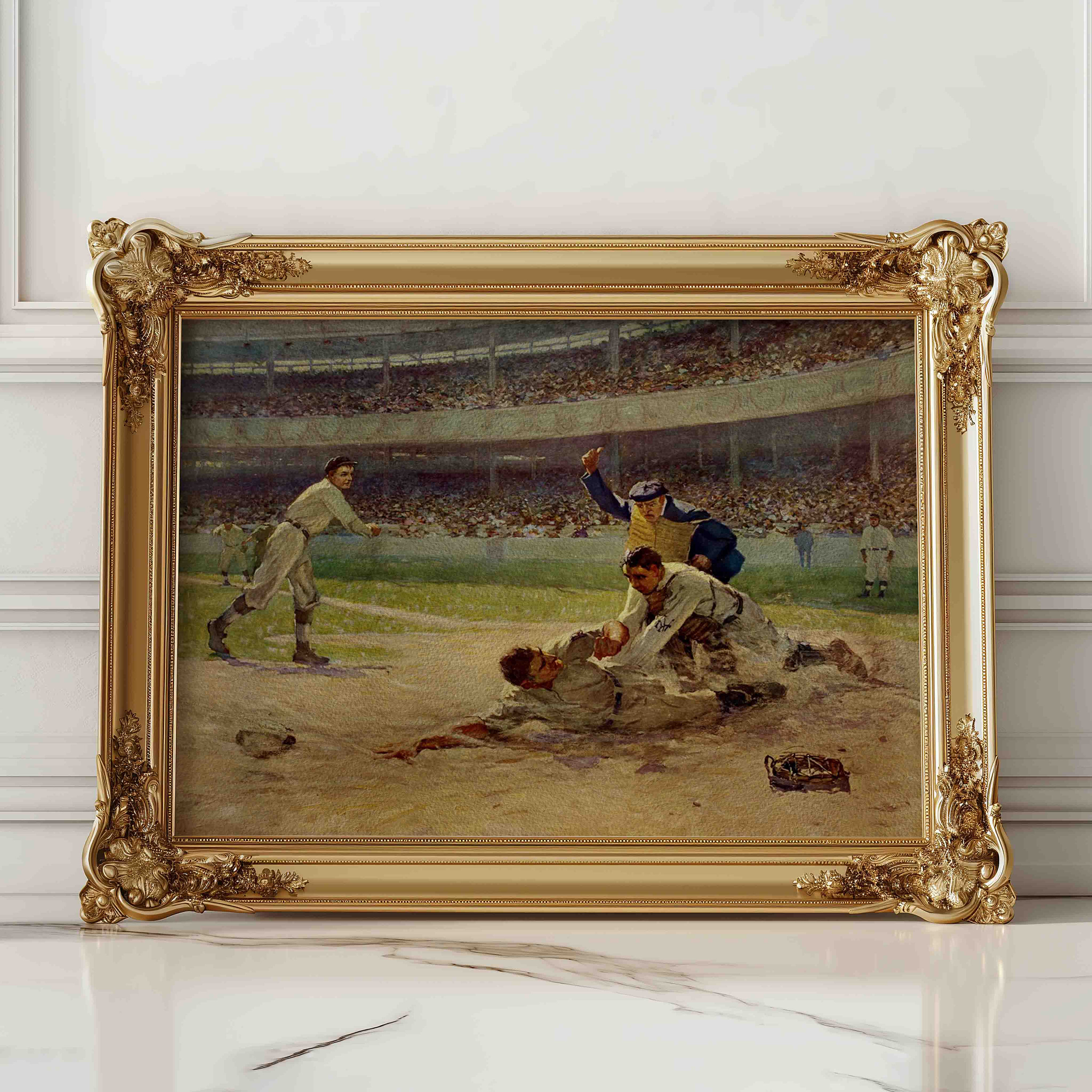 Baseball Painting Vintage Wall Decor | Sports Painting | Horizontal Wall Art | Retro Sports Poster
