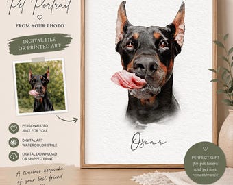 Pet Painting from Picture Commission Artist, Custom Dog Likeness Portrait, Personalized Drawing Memorial Gift
