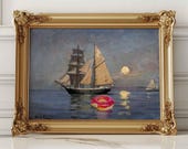 Eclectic Altered Art Print, Maximalist Colourful Coastal Painting, Vintage Ocean Wall Decor