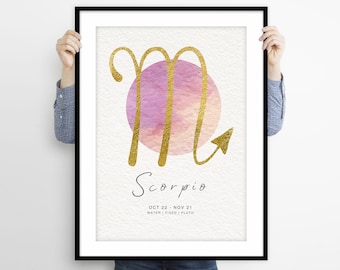 Schorpioen sterrenbeeldposter: gouden symbool, horoscoopkunst (digitale download)