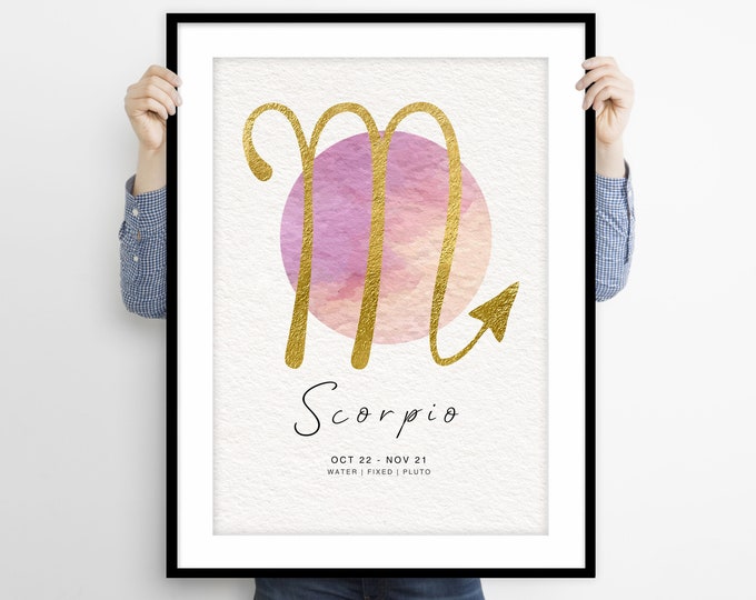 Scorpio Poster, Horoscope Print, Scorpio Astrological Wall Art, Scorpio Print, Zodiac Poster, Scorpio Art Prints, Scorpio Birthday Present