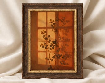Terracotta Botanical Shadow Print, Minimalist Plant Wall Art, Blurred Nature Poster, Modern Sunlight Decor