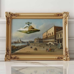 Altered Thrift Store Art, Famous Painting Venice Print, Vintage Wall Art, Funny Altered Print, Altered Precious Moments, Thrift Painting Art