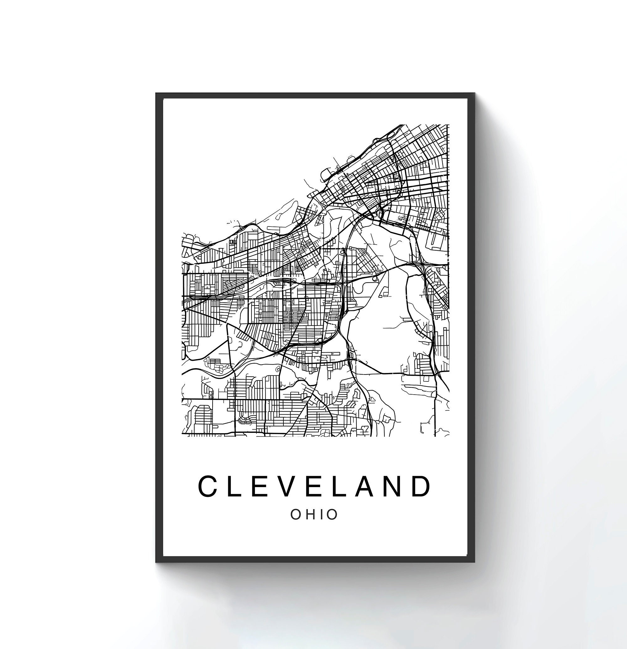 Cleveland Map Print Cleveland Map Printable Art City Map Etsy