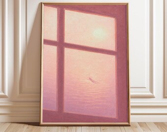Soft Window Light Painting, Abstract Girl Swimming, Minimalist Silhouette Art, Muted Pink Home Decor
