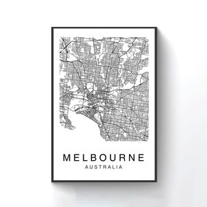 Melbourne kaart afdrukken, Melbourne kaart poster kunst aan de muur, stadsplattegrond kunst, stratenplan kunst decor, wegenkaart cadeau, kaart Australië, stadsplattegrond, aangepaste kaart