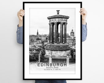 Edinburgh Print Poster, Edinburgh Photos, Unique Wall Art Decor, Edinburgh Black and White Coordinates, Edinburgh Scotland Wall Art Design