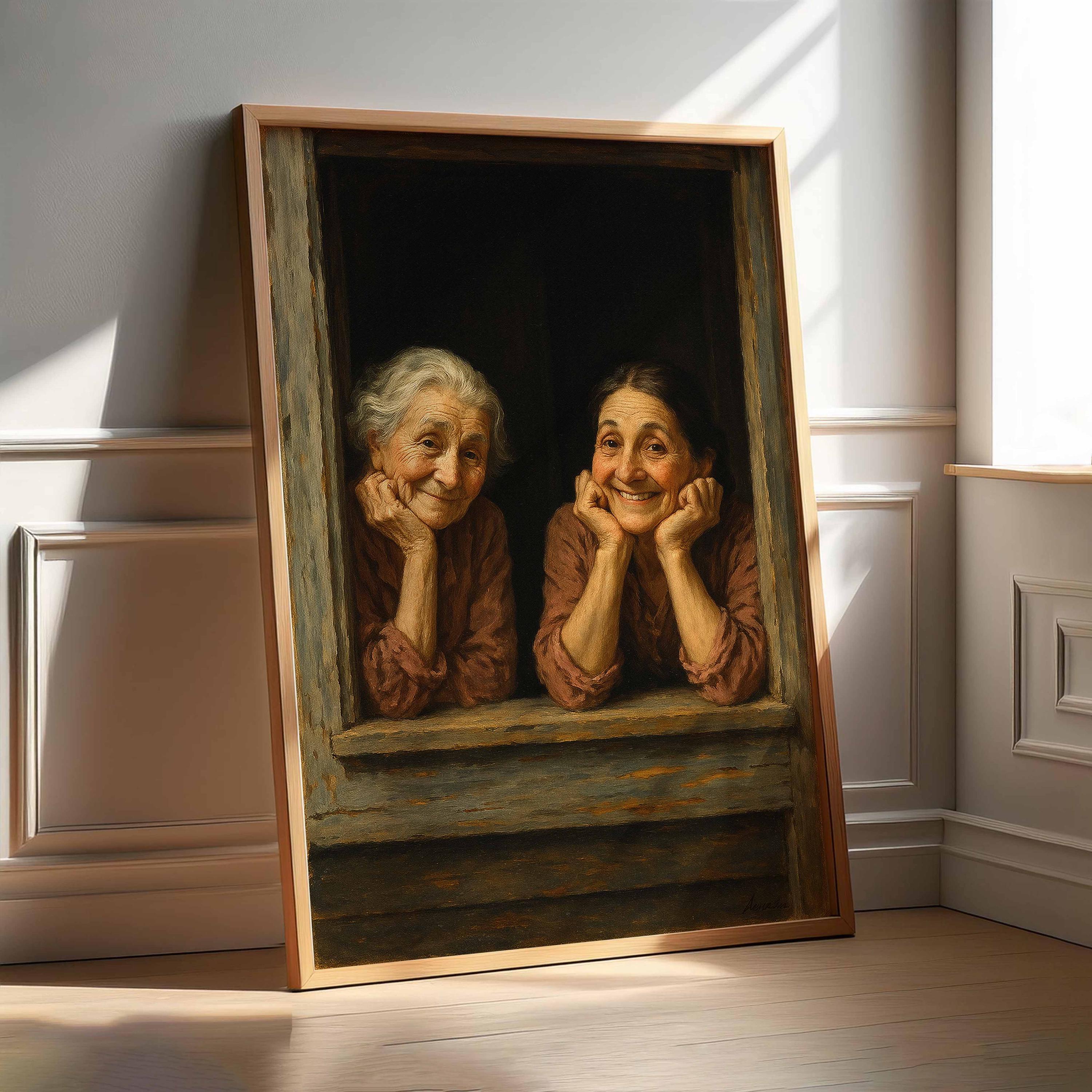 Window Scene Poster Charming Women Portrait Art Print, Vintage Window Scene Poster ...
