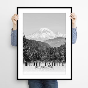 Poster de voyage du parc national du mont Rainier, photo parc national, impression, art du mont Rainier, affiche du parc national, photo du mont Rainier
