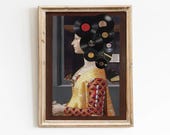 Vinyl Record Hair Portrait Print Funny Music Art Altered Renaissance Painting Poster