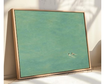 Green Abstract Swimmers Art Print: Minimalist Modern Decor Horizontal Wall Art