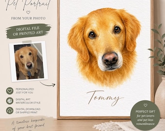 From Photo Custom Pet Portrait, Personalized Dog & Cat Portraits, Modern Illustration of Pets Gift