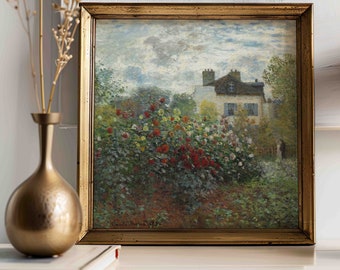 Monet Rose Garden Print: Impressionist Cottage Landscape Wall Art