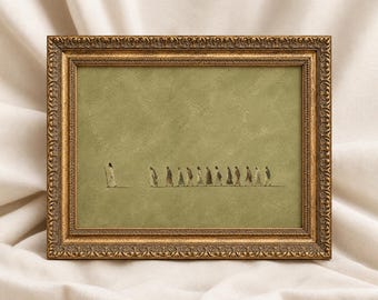 Jesus & 12 Apostles Wall Art, Minimalist Christian Prints, Pastoral Abstract Landscape in Soft Green for Church Decor