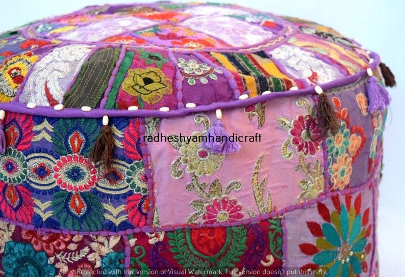 Pouf Vintage indien Patchwork Pouf Pouf Rond Pouf Couvre-pouf Ethnic