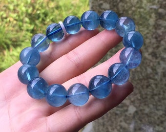 New 10 MM Blue Sandstone Round Beads Bracelet 7.2" 