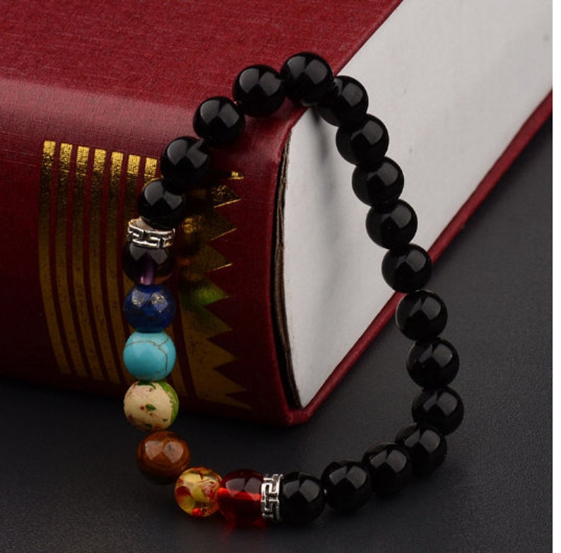 Natural Lava stone bedded bracelet 7 Color Bracelet 7 Chakra Healing Reiki Prayer Bracelet Anniversary Gift Boho men/& women beads Bracelet.