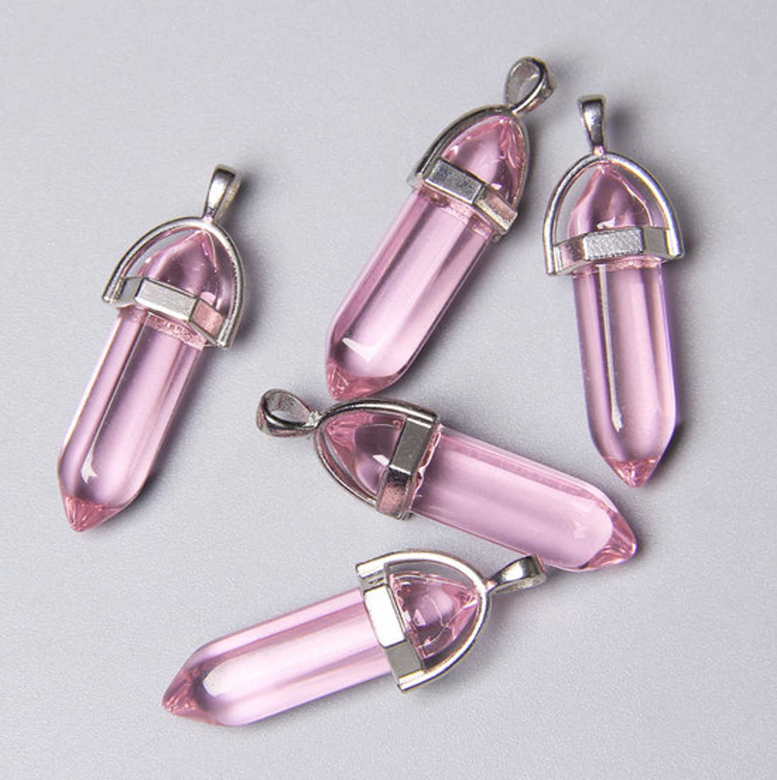 5pcs/lot Pink Glass Gemstone Pillar Pendants/about 13x40mm Etsy