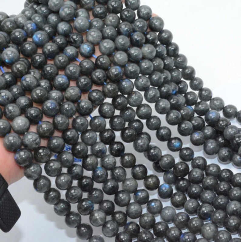 Natural 6-14mm Faceted India Black Gray Labradorite Round Beads Necklace 18''