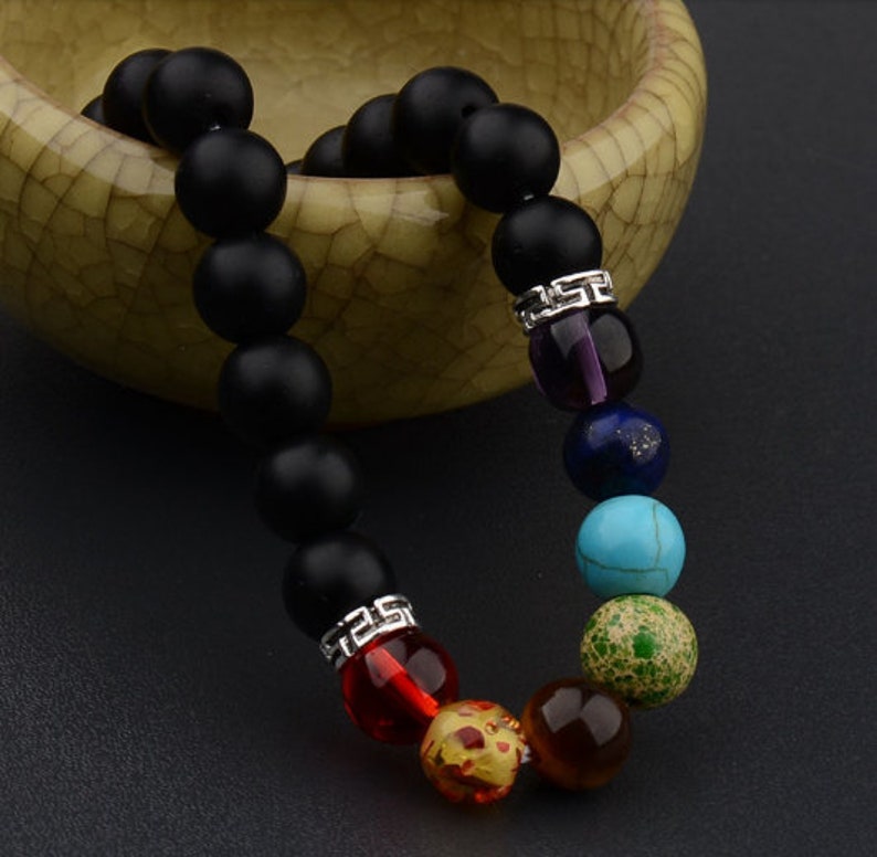 Natural Lava stone bedded bracelet 7 Color Bracelet 7 Chakra Healing Reiki Prayer Bracelet Anniversary Gift Boho men/& women beads Bracelet.