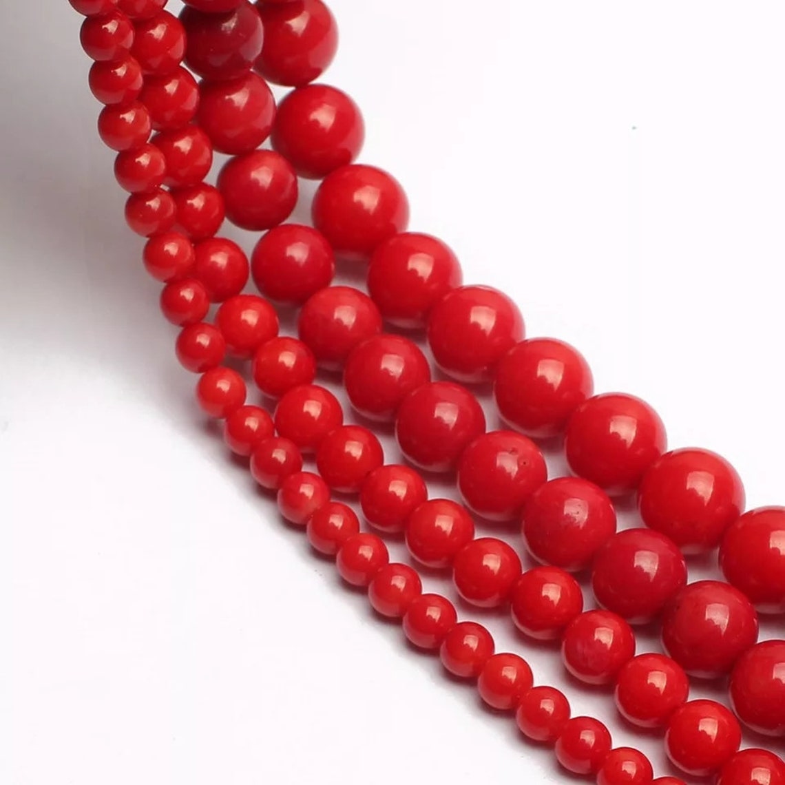 Red Coral Beads 4689MM Size Availableround Beadssmooth Etsy
