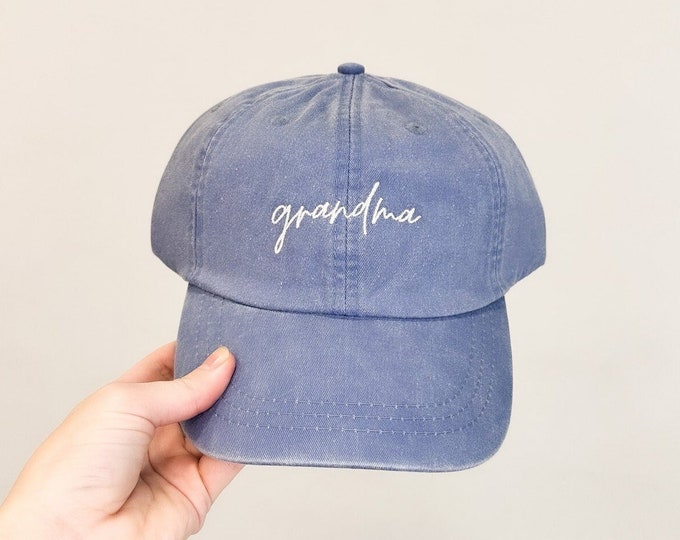 Grandma Embroidered Pigment-Dyed Baseball Cap (MoonTime Font) - ADULT SIZING