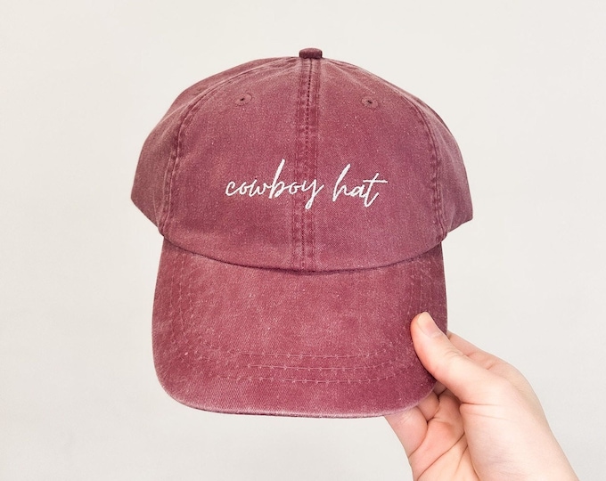 Cowboy Hat Embroidered Pigment-Dyed Baseball Cap (MoonTime Font) - ADULT SIZING