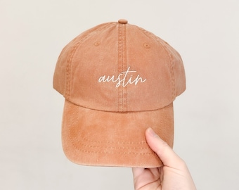 Austin Embroidered Pigment-Dyed Baseball Cap (MoonTime Font) - ADULT SIZING