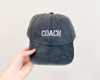 Coach Embroidered Pigment-Dyed Baseball Cap (Athletic Font) - Adult Unisex Sizing