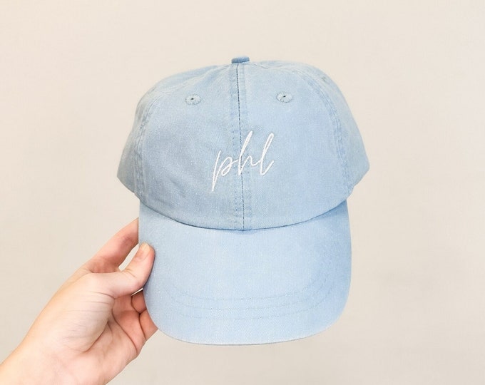 PHL (Philadelphia) Embroidered Pigment-Dyed Baseball Cap (MoonTime Font) - ADULT SIZING