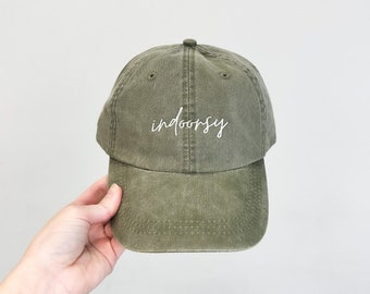 Indoorsy Embroidered Pigment-Dyed Baseball Cap (MoonTime Font) - Adult Unisex Sizing