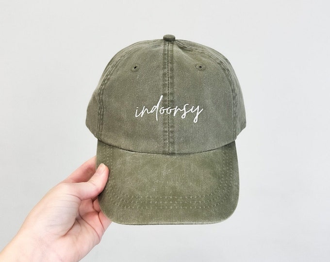 Indoorsy Embroidered Pigment-Dyed Baseball Cap (MoonTime Font) - ADULT SIZING