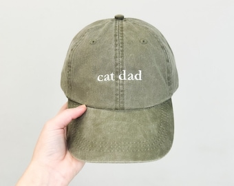 Cat Dad Embroidered Pigment-Dyed Baseball Cap (Garamond Font) - Adult Unisex Sizing