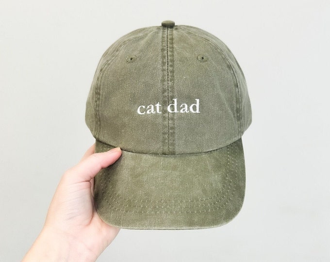 Cat Dad Embroidered Pigment-Dyed Baseball Cap (Garamond Font) - ADULT SIZING